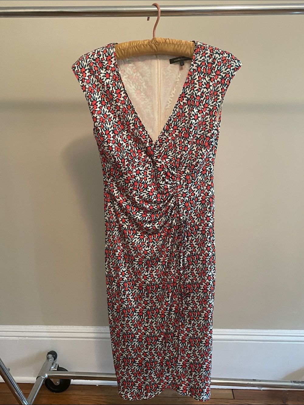 Nanette Lepore Red, White and Black Faux-Wrap Midi Dress